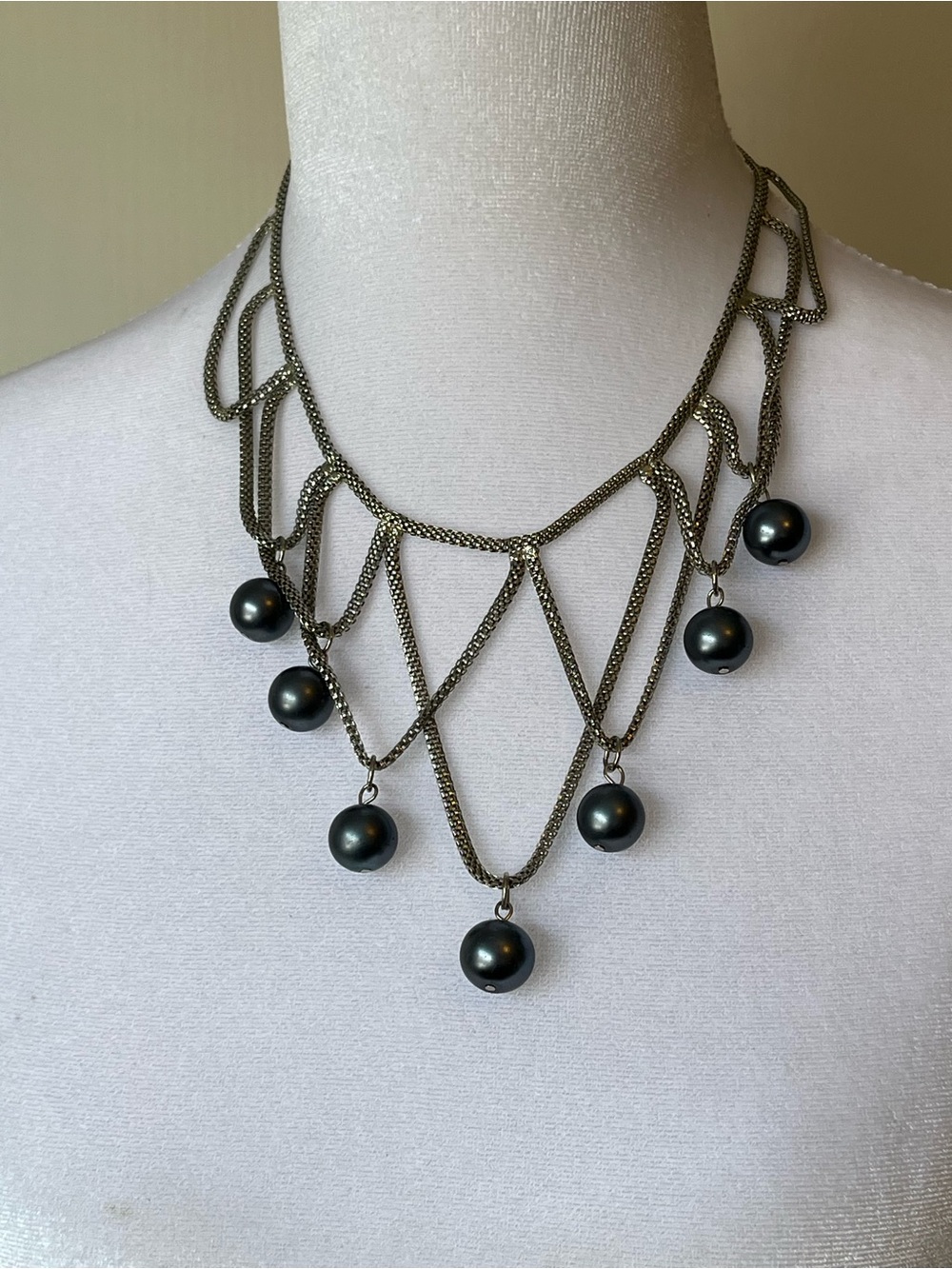 You And I Silver Tone Faux Pearl Statement Necklace 22”